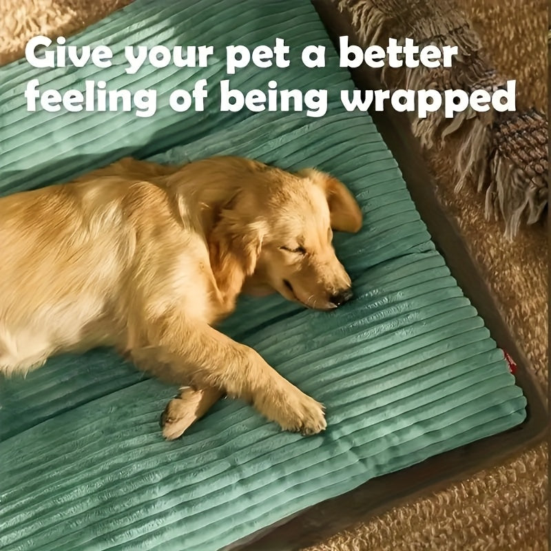 Green Rectangular Striped Pet Mattress (Striped Pattern, Polyester Fiber, Filling, Non-Slip Bottom, Removable And Washable Cover, Cute Dog Bed Dog Accessories Dog Supplies Dog Beds for Large Dogs Pet Accessories Holiday Chris