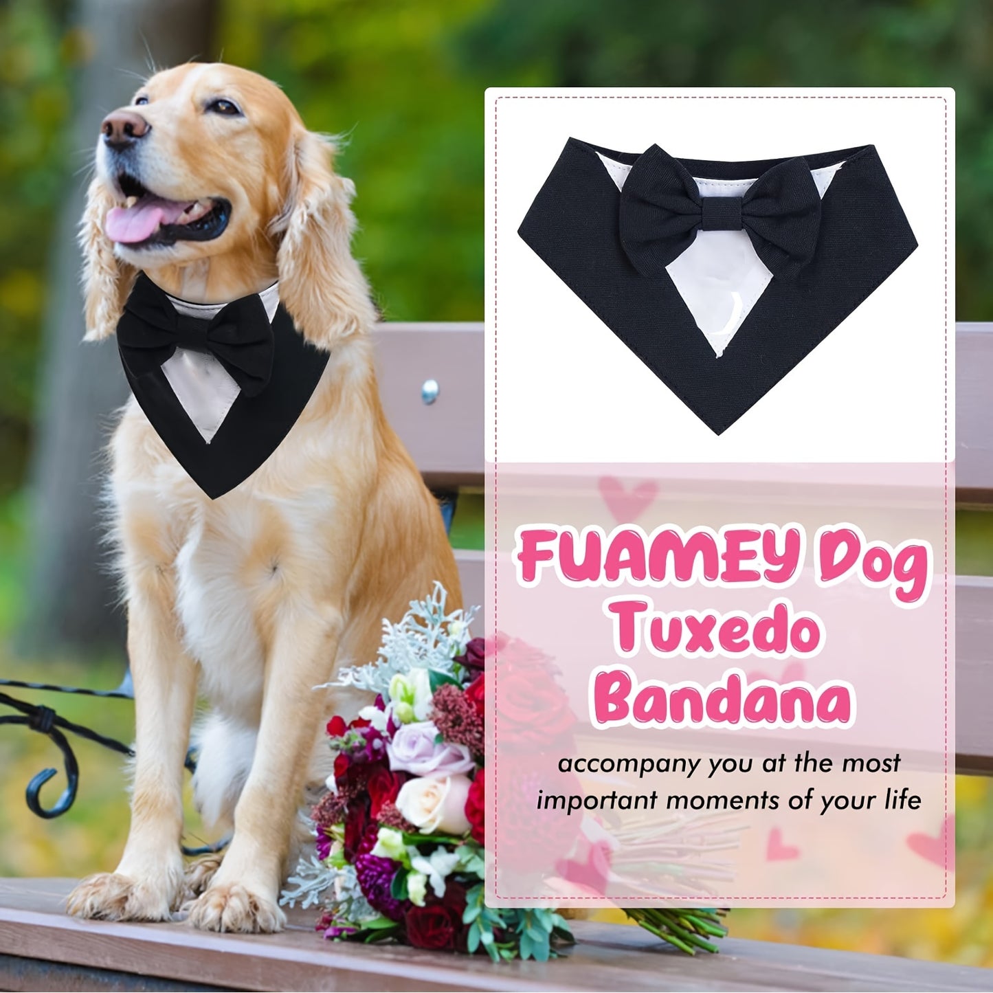 Elegant Dog Tuxedo Bandana with Bowtie Collar - Formal Pet Wedding Scarf, Adjustable Party Tails Suit, Ideal for Small to Medium Breeds, Polyester Dog Birthday Attire, Valentine's Day Costume for Pets