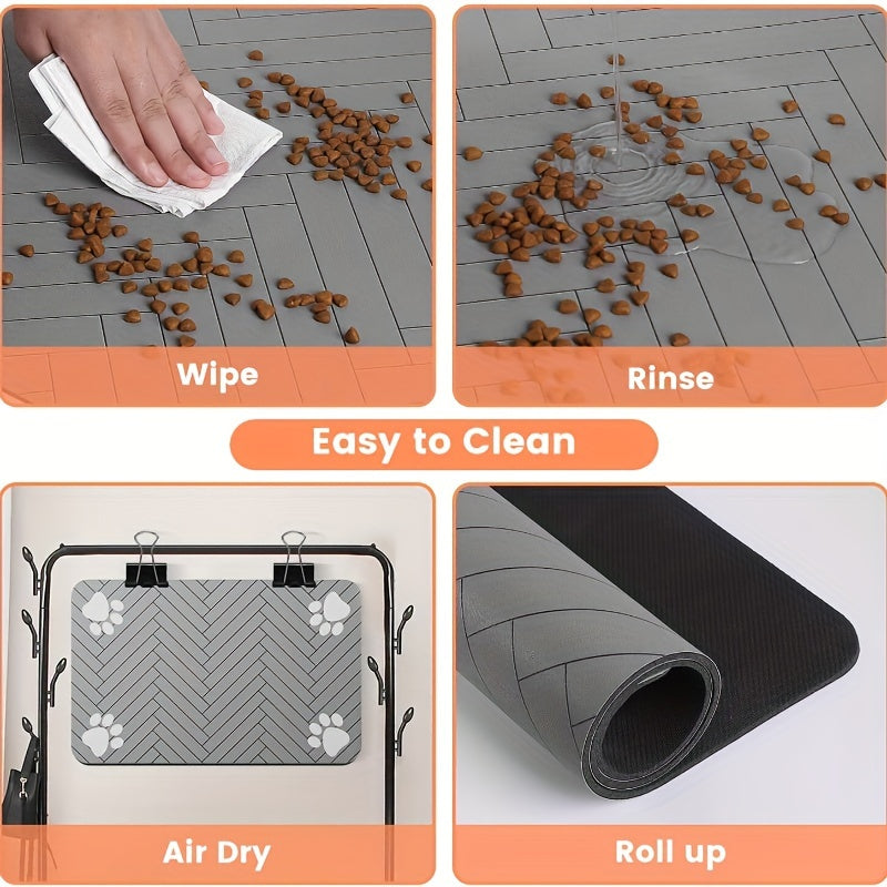 1pc Waterproof Pet Feeding Mat, Non-Slip & Absorbent Food Pad, Durable PU Material, Medium & Large Size, with Paw Print Design for Cats and Dogs