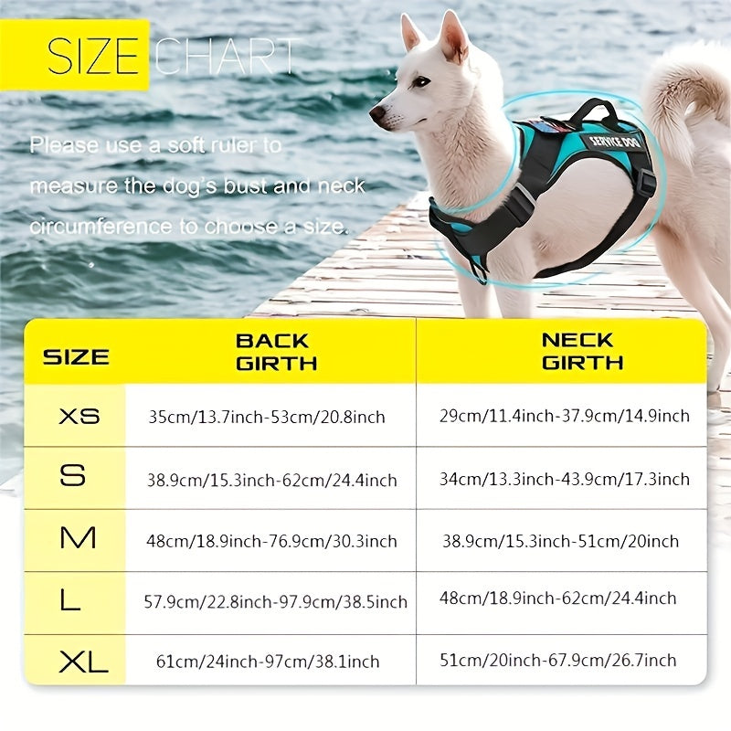 Service Dog Harness, Reflective Dog Vest Harness With 5 PCS Patches, Adjustable Soft Oxford Pet Harness, Inner Layer Mesh, Easy To Control For Small Medium Large Dogs With 59inch Traction Rope