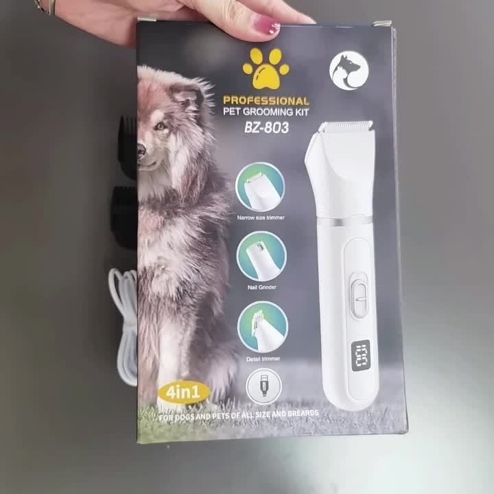 Rechargeable Pet Grooming Clipper Kit, Electric Dog Hair Trimmer with Multiple Attachments and Cleaning Brush