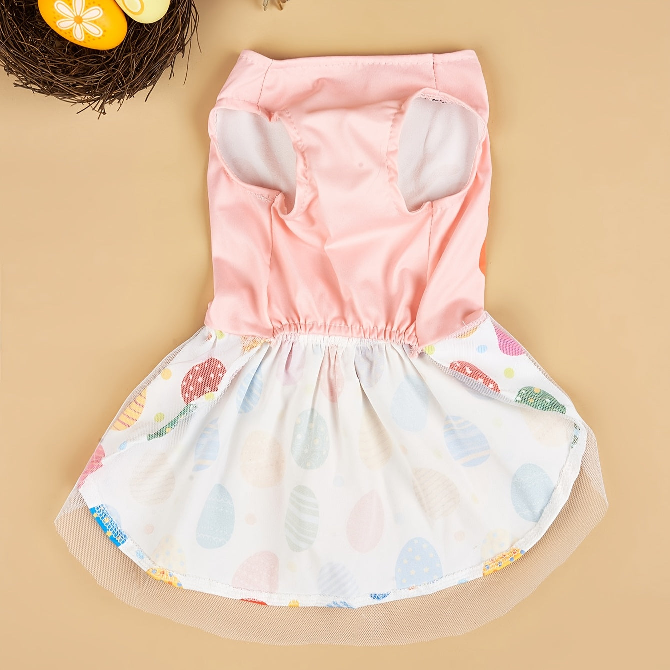 Easter Egg Dog Dress with Bowknot - Tulle Pet Apparel for Small to Medium Dogs, Knitted Polyester Puppy Costume for Spring/Summer