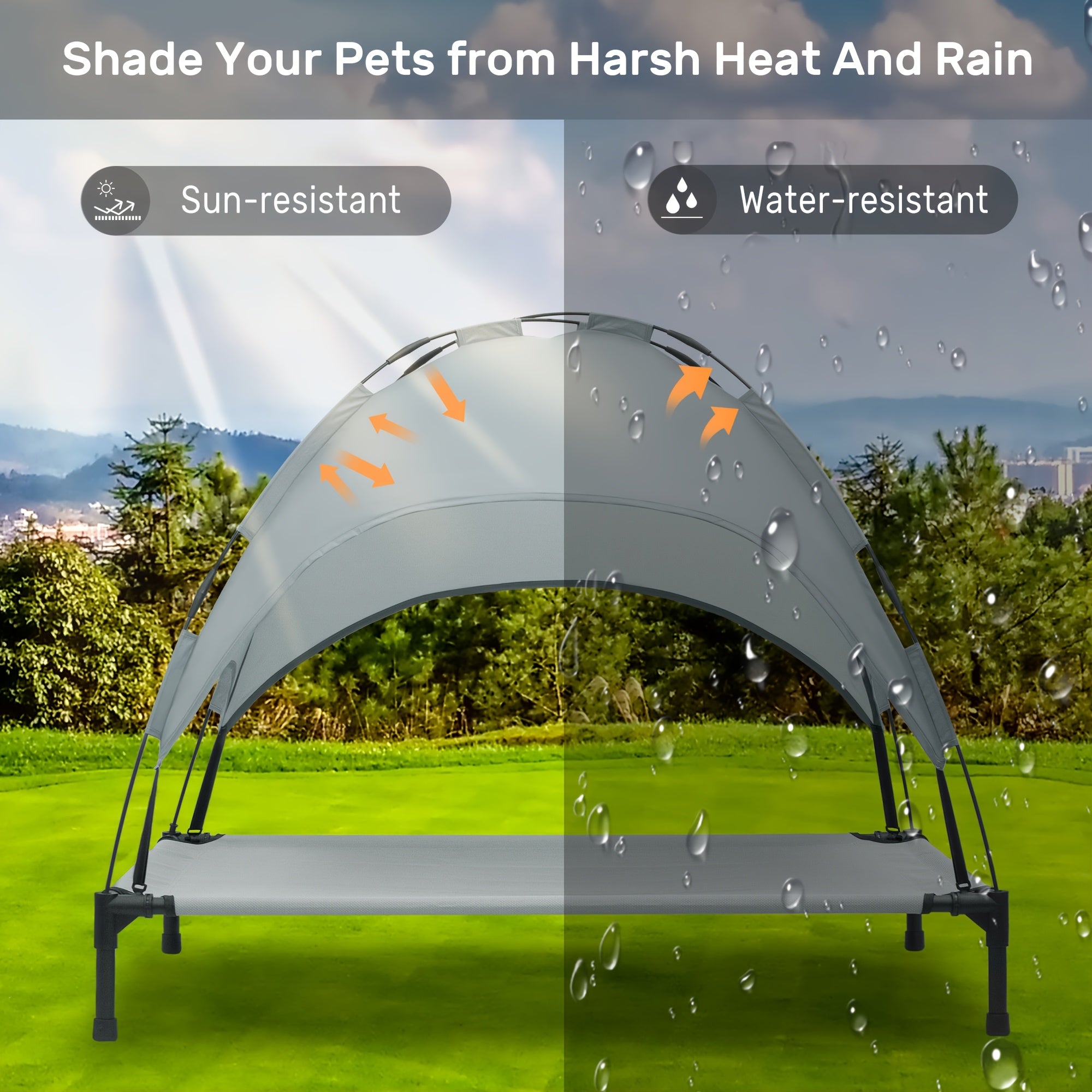 HEEYOO 42" Raised Dog Bed with Detachable Canopy - All-Weather Foldable Pet Cot for Indoor/Outdoor Use, Cooling Breathable Mesh & UV Protection, Windproof Sun-Resistant Elevated Bed for Dogs & Cats, Camping, Living Room, Bedr
