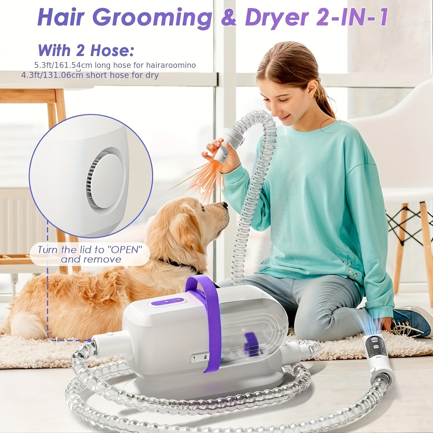 8-in-1 Pet Grooming Vacuum & Dog Hair Vacuum, 12000Pa Powerful Dog Vacuum For Shedding Grooming Hair, 2.2L Large Dust Cup, Low Noise, 3 Suction Levels, 6 Grooming Tools, Home Cleaning, Without Battery