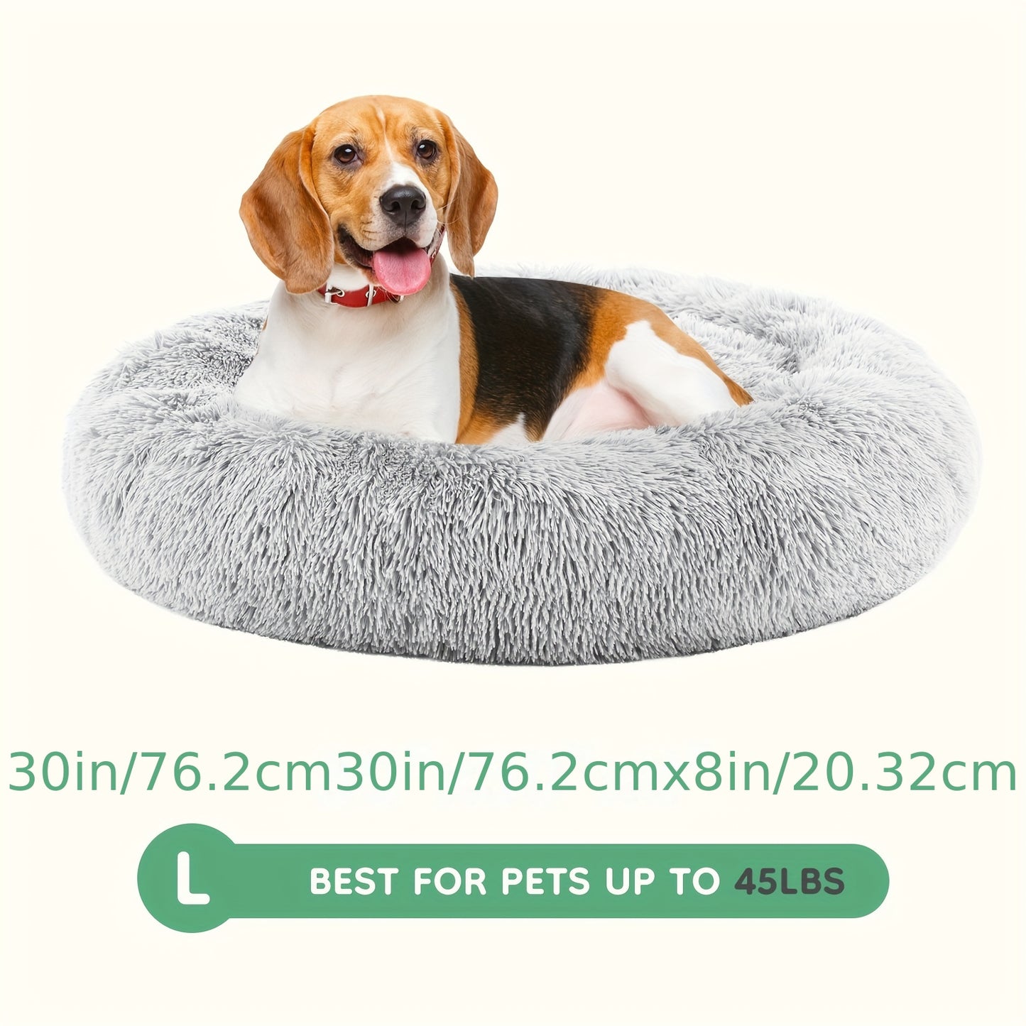 Fluffy Plush Calming Pet Bed For Dogs And Cats - Washable Anti-Slip Round Bed For Pets - Grey Color