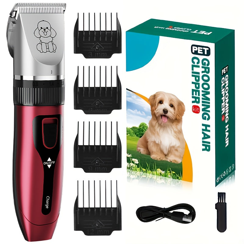 Professional Dog Grooming Kit - USB Rechargeable Electric Clippers with Thick Ceramic Blades, Brush & Measuring Tool Set for Cats and Dogs, Professional Dog Grooming Clippers, Dog Clippers for Grooming Professional Kit, Dog S