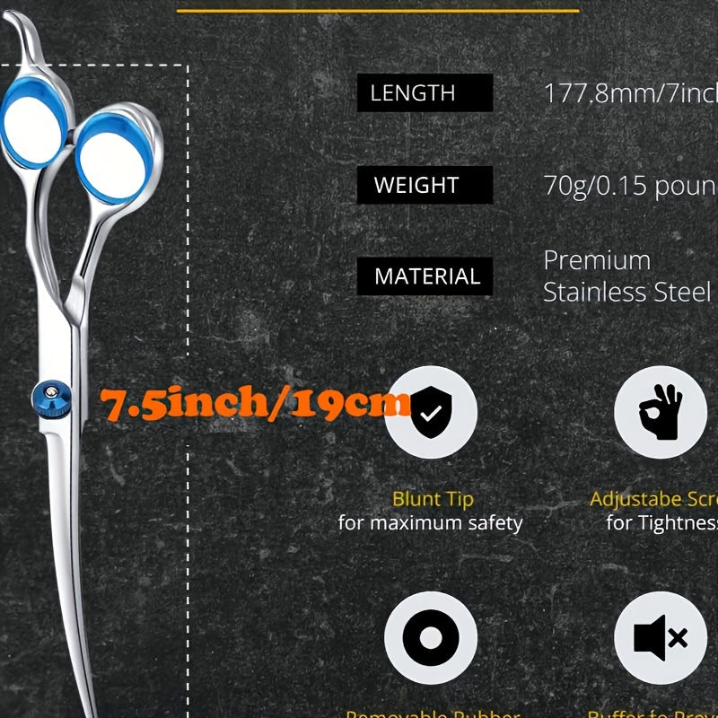 Stainless Steel Pet Grooming Scissors Set with Safety Round Tip - Professional Shears for Dogs & Cats, Non-Slip Handle & Adjustable Screw, Precision Cutting for Pet Stylist's Choice - Uncharged Shedding Tools for All Breeds &