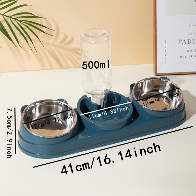 3-in-1 Stainless Steel Pet Feeding Station with Automatic Food and Water Dispenser, Dual Bowls for Dogs and Cats - Durable, Easy-to-Clean, Space-Saving Design for Small to Medium Pets, Pet Feeding Station|Modern Pet Station|S