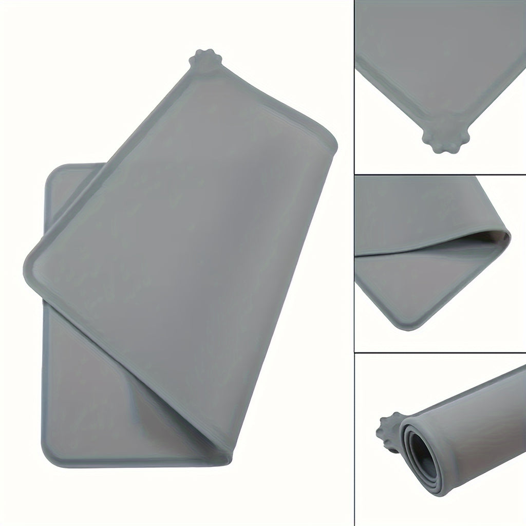 Waterproof Silicone Dog Bowl Mat, Non-Slip Leak Proof Pet Feeding Placemat With Raised Edges For Easy Clean Up