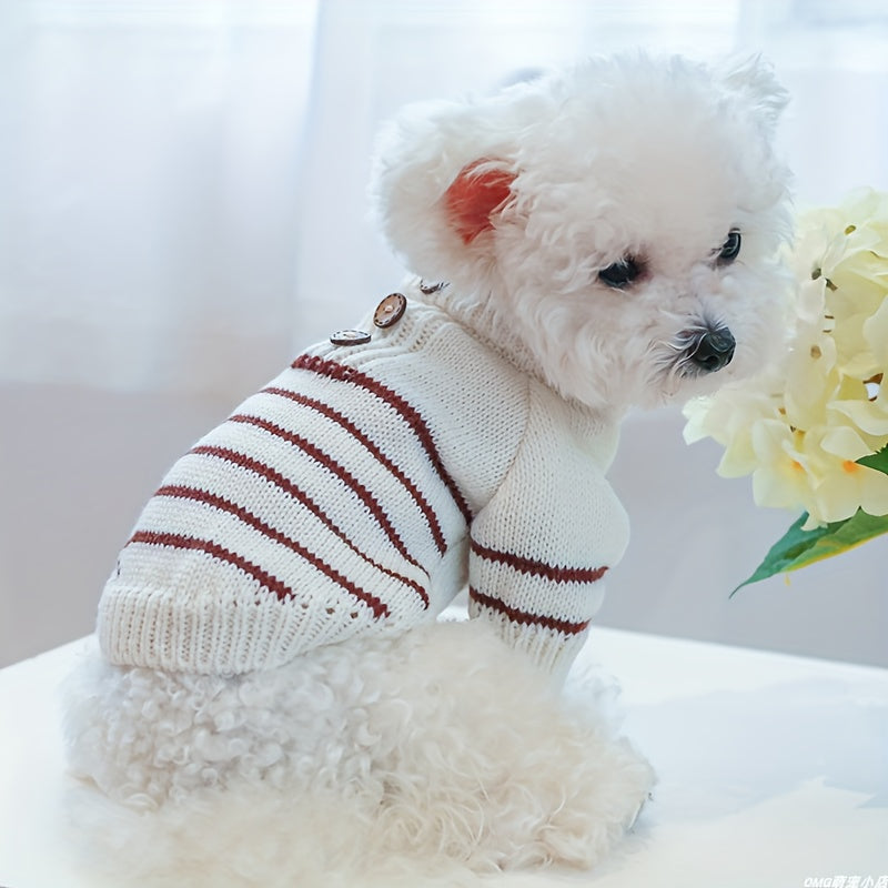 Pawsome Style, Chic French Stripe Knit Sweater for Small Dogs & Cats - Cozy Pullover Pet Apparel for Bichon, Pomeranian, Teddy - Autumn/Winter Collection