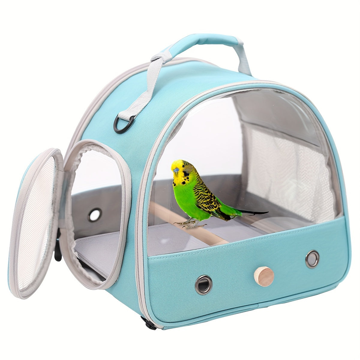 1pc Bird Carrier Cage, Portable Clear Small Bird Carrying Cage With Standing Wooden Perch And Soft Mat, Airline Approved Outdoor Bird Travel Cage