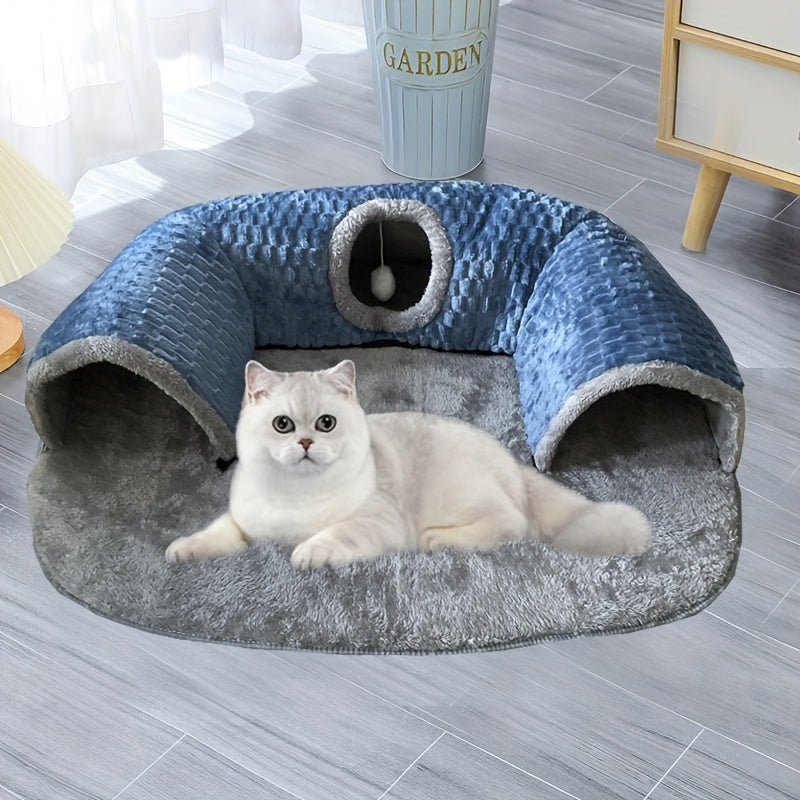 [Cozy Cat Tunnel] 3-in-1 Soft Polyester Cat Tunnel Bed & Playhouse | Cozy Hideout for Small Cats & Rabbits up to 8kg, Anti-Slip Bottom & Easy-Clean Design, Durable Pet Furniture
