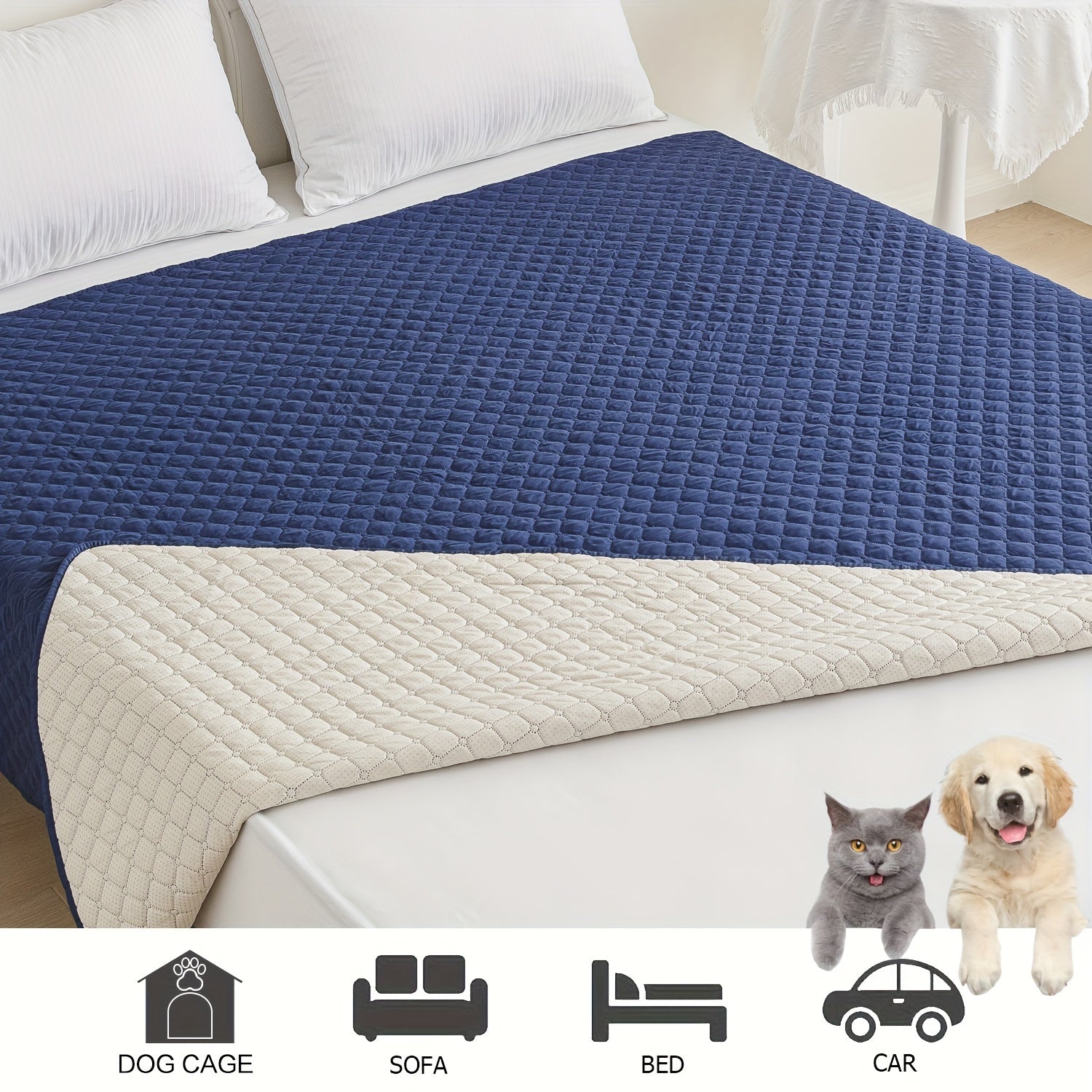 Waterproof Pet Bed Mat for Medium & Large Dogs - Non-Slip, Odor-Resistant Sofa Protector with Plaid Polyester Fill, Machine Washable, Pet Furniture Protection, Urine-proof, Car Mat