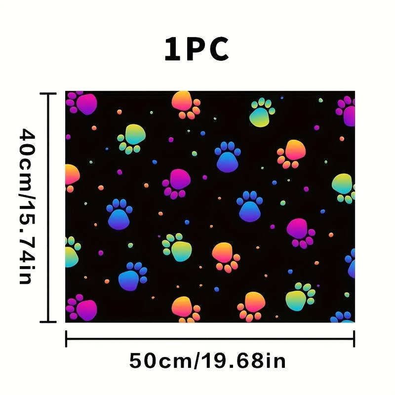 1pc Vibrant Dog Paw & Bone Pattern Pet Feeding Mat - Non-Slip, Durable Polyester, Colorful Design for Dogs & Cats, Ideal for Halloween & Christmas Decor, Dog Feeding Mat