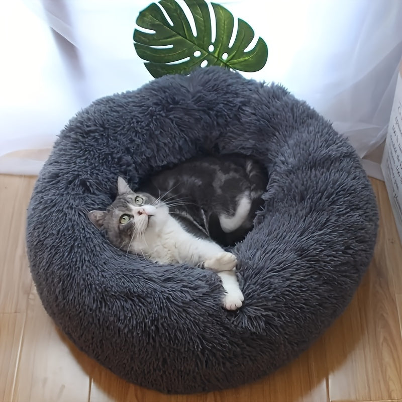 [Cozy Pet Bed] Cozy Plush Round Pet Nest - Luxurious, Soft, Non-Slip Bottom, Easy to Clean, Machine Washable Cover, Perfect for Deep Sleep Indoor Use
