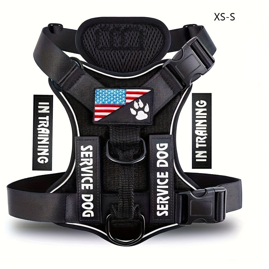 5-PCS Reflective Service Dog Harness Vest - Adjustable Soft Oxford Pet Harness with Inner Layer Mesh, Easy Control, Breathable, Comfortable, Durable for Small, Medium, Large Dogs with Random Buckle