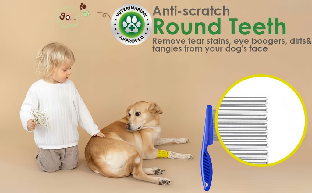 4pcs Flea & Lice Comb Set for Dogs and Cats - Stainless Steel, Blue, Double-Sided with Round Teeth, Ergonomic Handle, Professional Pet Grooming Tools, Ideal for All Pet Sizes, Pet Hygiene Essentials|Doublesided Comb|Durable P
