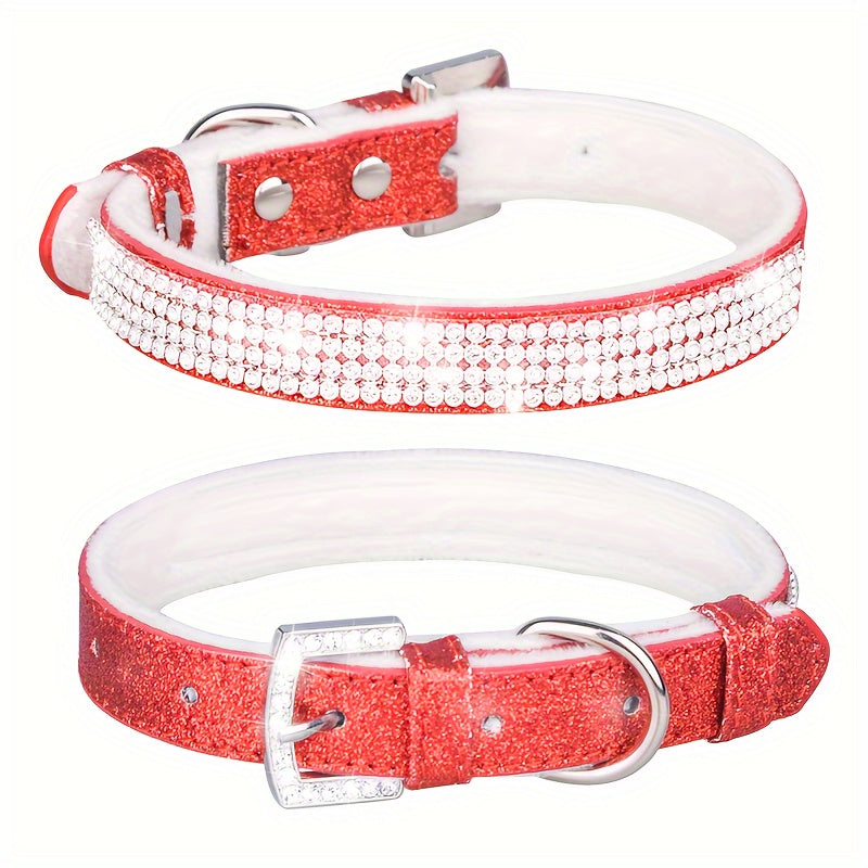 [1 Adjustable Rhinestone Dog Collar] 1pc Pet Collar, Bling Rhinestone Dog Collar, Adjustable Soft Lining Puppy Necklace For Small And Medium Dogs