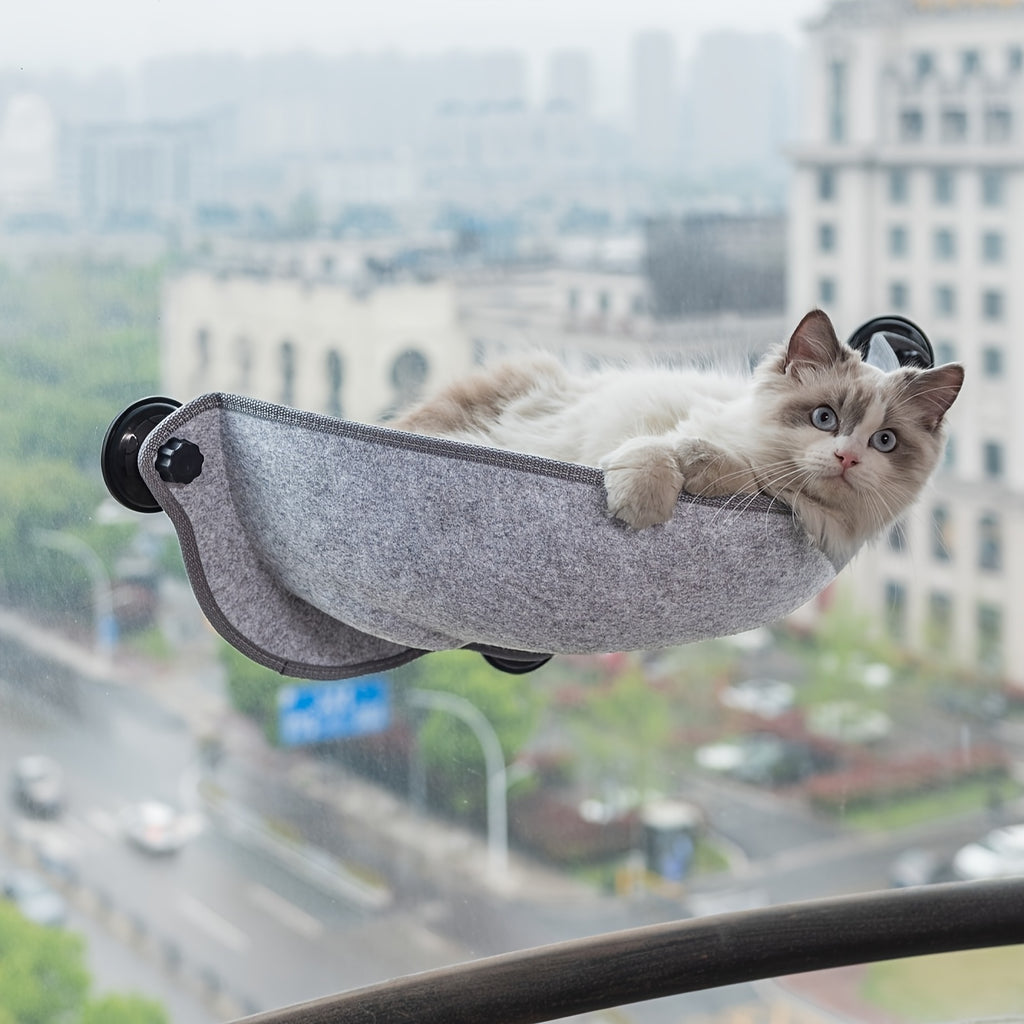 [1pc Window Cat Bed] 1pc Durable Polyester Fiber Crescent Window Cat Bed with Strong Suction Cups | Window Hanging Perch, Removable Pet Bed for Small & Medium Cats, No Assembly Needed | Sunbathing & Sleeping Spot, Ideal Gift
