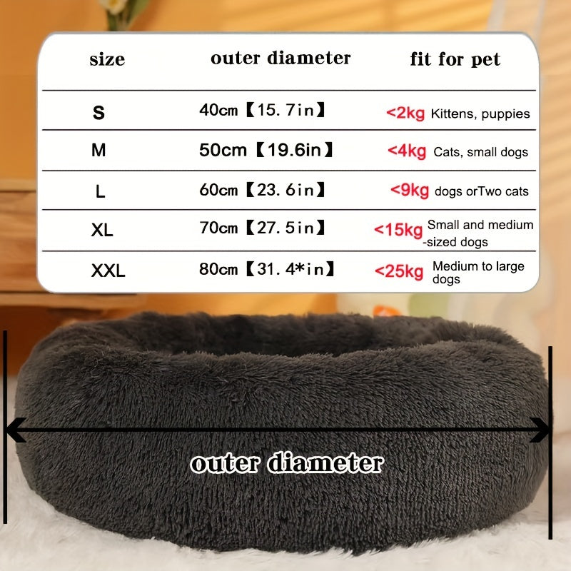 Plush Pet Bed, Donut Dog Bed Round Cat Cushion Bed, Warm Pet Bed For Indoor Dogs & Cats, Soft Comfortable Dog Cushion Bed