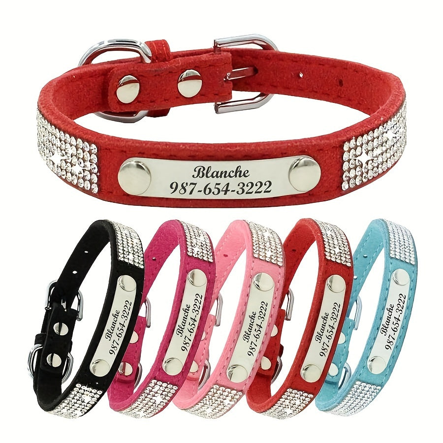 Personalized Rhinestone Dog Collar with Engraved ID Tag