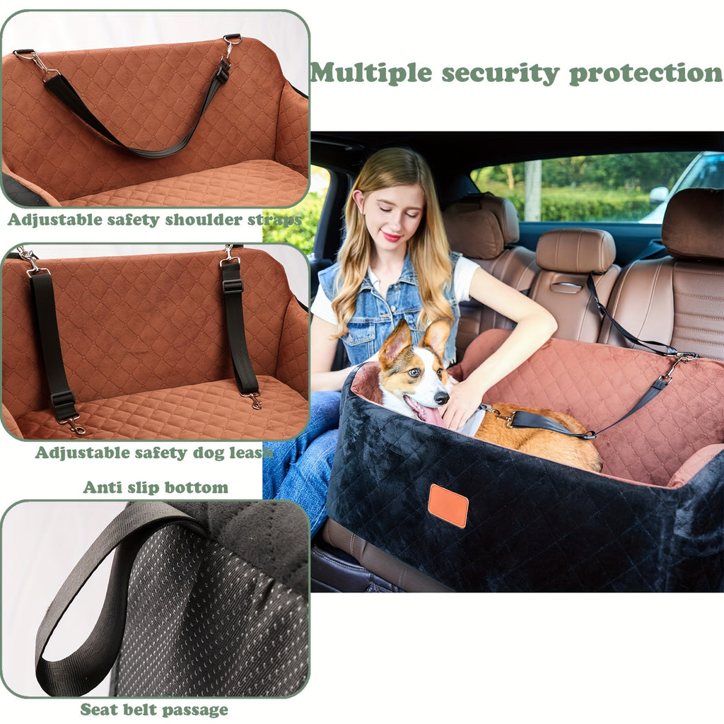 Adjustable Dog Car Seat with Memory Foam - Heavy-Duty Vehicle pet bed, Safety Travel Harness System, Non-Slip Base, Spacious Interior for Medium, Large Dogs & 2 Small Dogs - Easy Installation, Compatible with SUVs, Sedans, -
