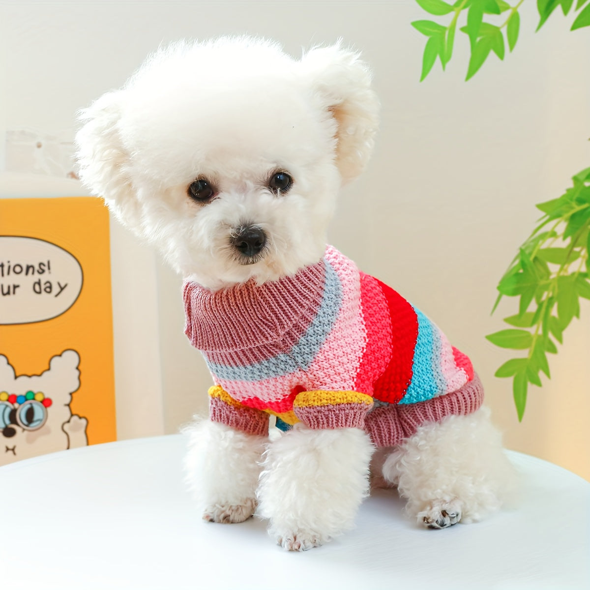 [Warm Striped Pullover for Pomeranians] Small Breed Cozy Knit Dog Sweater - Colorful Striped Pullover for Pomeranians, Teddy & Poodles - Warm Autumn/Winter Pet Apparel