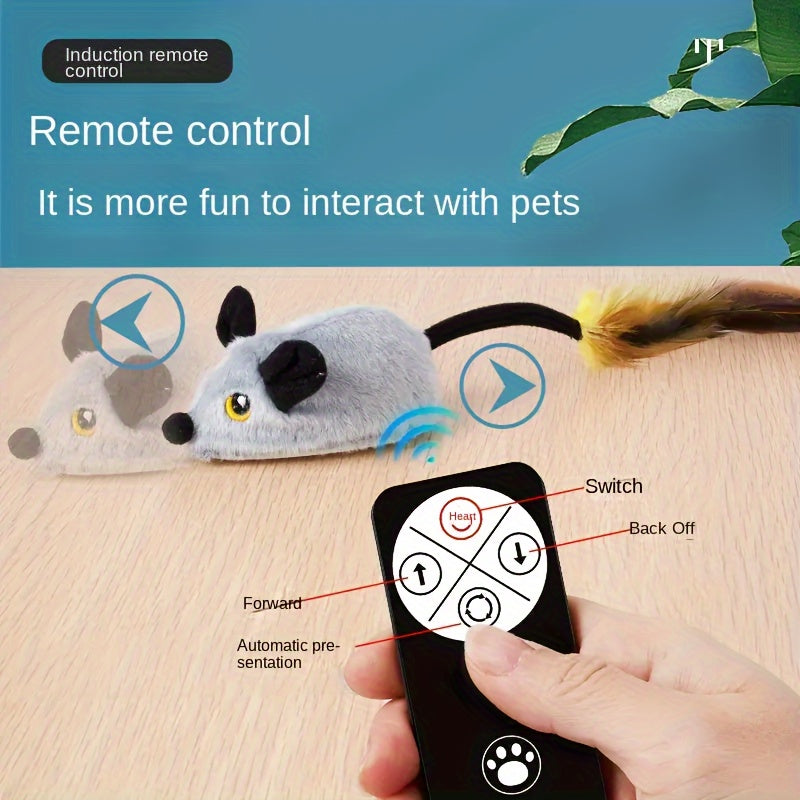 Interactive Cat Toys, Indoor Cat And Mouse Rechargeable Remote Control Cat And Mouse Toys, Feather Tail Electric Automatic Movement Remote Control Mouse And Cat Toys, All Varieties Of Cats Bored And Fun Cat Toys Wireless Chas