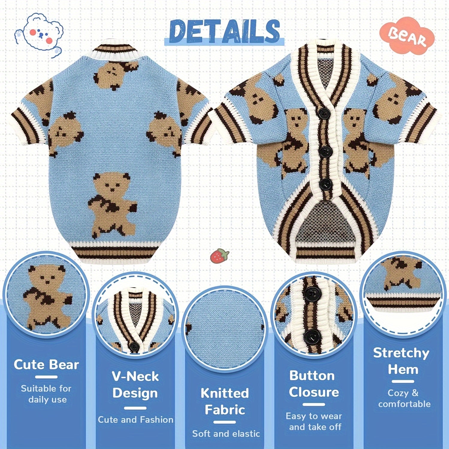 Adorable Cartoon Dog Sweaters - Soft, Warm, and Cozy Knitwear for Small Dogs, Puppy Winter Coats, Cute Bear Designs, Hand-Knitted Outfits, Pet Apparel for Cold Weather, Easy to Wear and Care