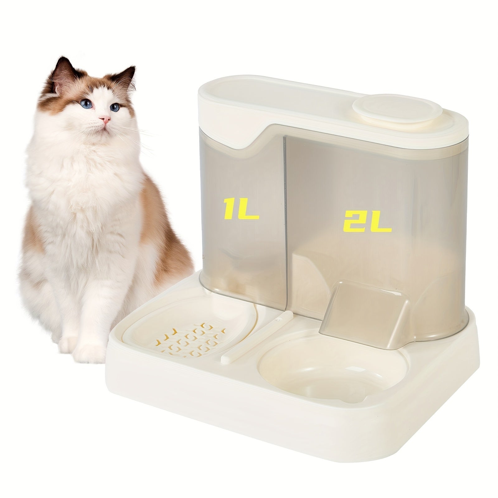 Automatic Cat Feeder And Water Dispenser Set, Pet Feeding And Drinking Station, Gravity Food Dispenser with 1.0gal Capacity, Non-Electric with Reusable Filter, Plastic Material for Cats And Dogs, Without Battery