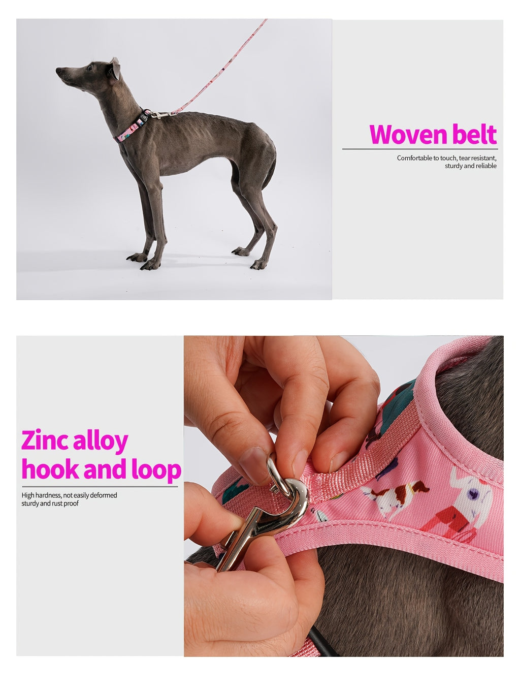 [Dog Walking] 6pcs Pink Love World Dog Walking Gear Set | Adjustable Pet Harness, Leash, Collar, Bow, Flag, Waste Bag Holder | Polyester Fiber | 4 Ft Leash, Uncharged | for Small to Large Dogs | Without Battery
