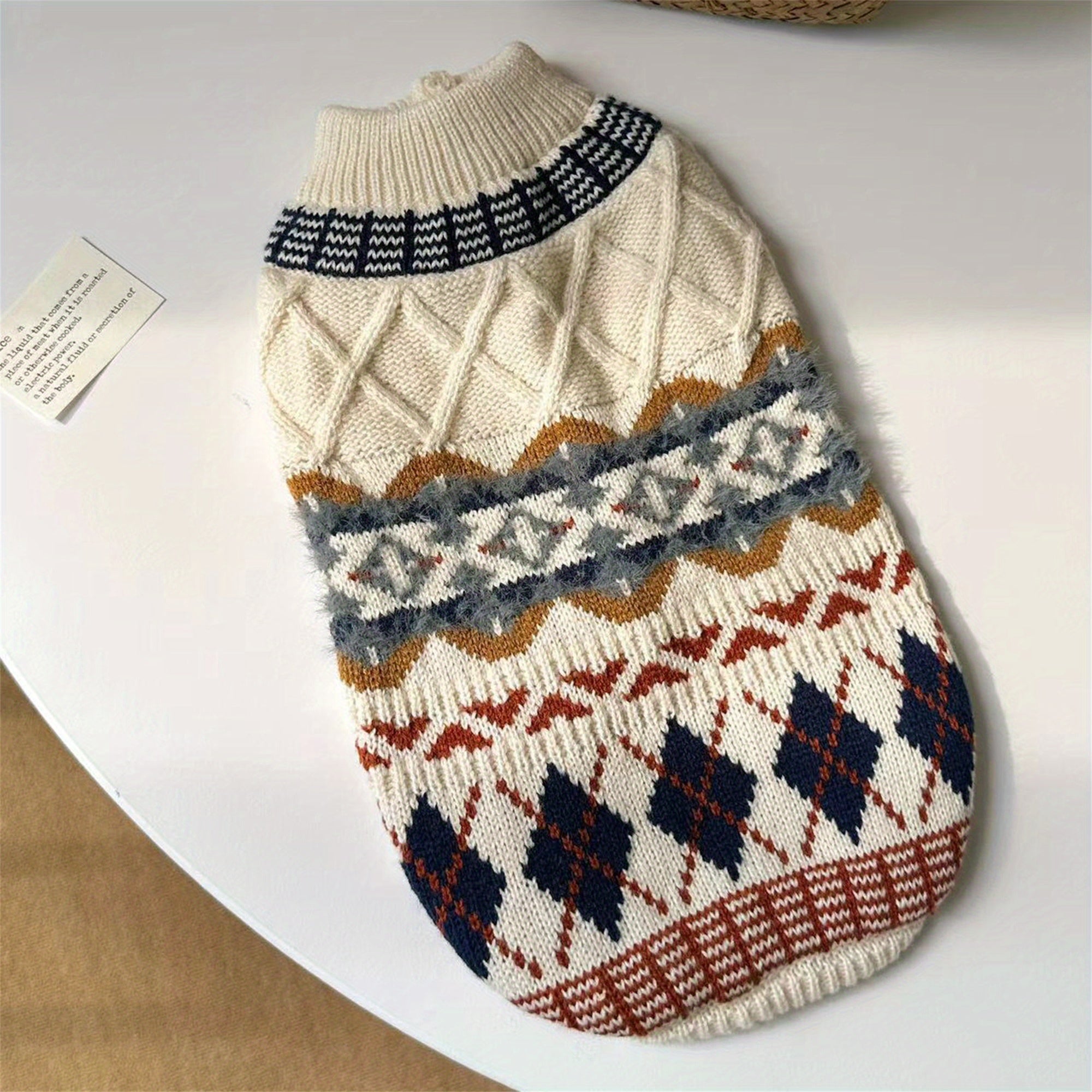 [Small to Medium Acrylic Sweater] All-Season Acrylic Dog Sweater, Cozy Pullover Pet Apparel, Retro Rhombus Pattern, Machine Washable, for Small to Medium Breeds, Ideal for Spring, Fall & Winter, Without Battery