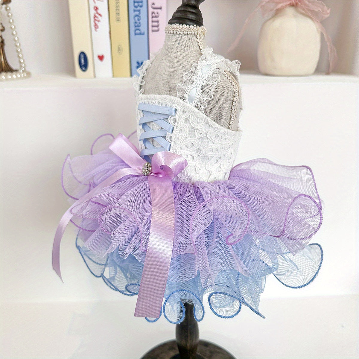 Dreamy Star Princess Lace Tulle Dog Dress - Polyester Knit Fabric Pet Apparel with Press Buckle Closure for Small Breeds, Ideal for Easter, Weddings, Birthdays, Bridal Gowns - Fashionable & Trendy Pet Outfit
