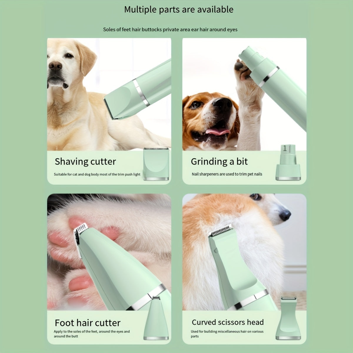 4 In 1 USB Rechargeable Dog Hair Clippers For Grooming, Electric Dog Nail Trimmers, Foot Hair Shaver, Pet Grooming Tool For Dogs & Cats
