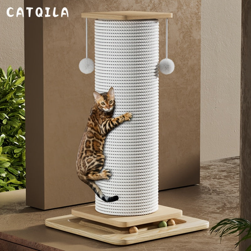 32"/24" Extra Large Vertical Sisal Cat Scratching Post, Cat Scratching Post with Hanging Ball Toy - Durable, Wide Base with Quiet Non-Slip Pad And Cat Toy Plush Ball, Anti-Scratch High Cat Scratcher for Indoor Cats, Modern Pe