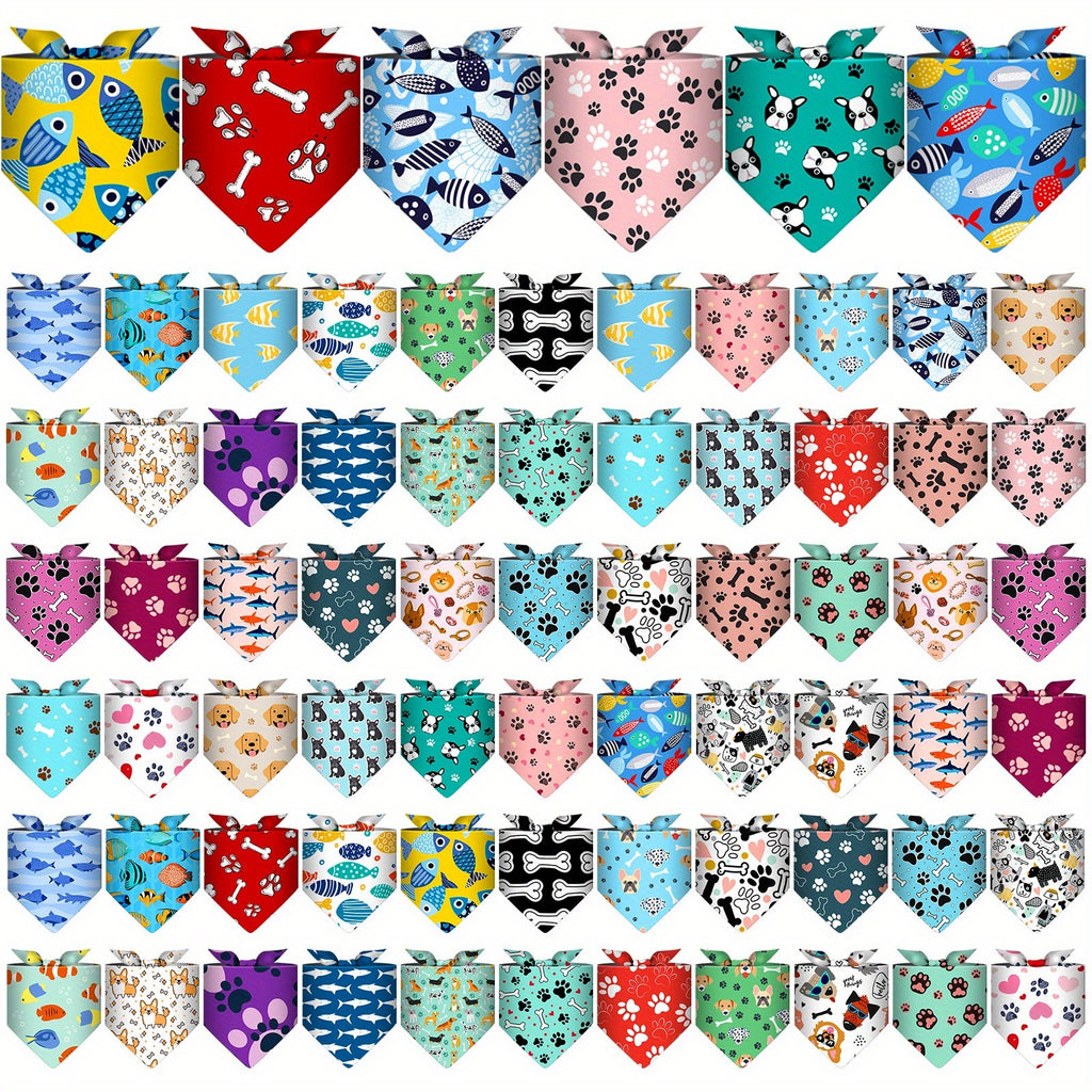 72 Packs Adjustable Dog Bandanas Bulk Triangle Scarf Bibs - Vibrant Patterns (Paisley, Polka Dots, Paw Prints) for Medium Dogs, Secure Fit Adjustable Straps, Durable Soft Fabric for Costume Parties & Daily Use, Quality Pet Ac