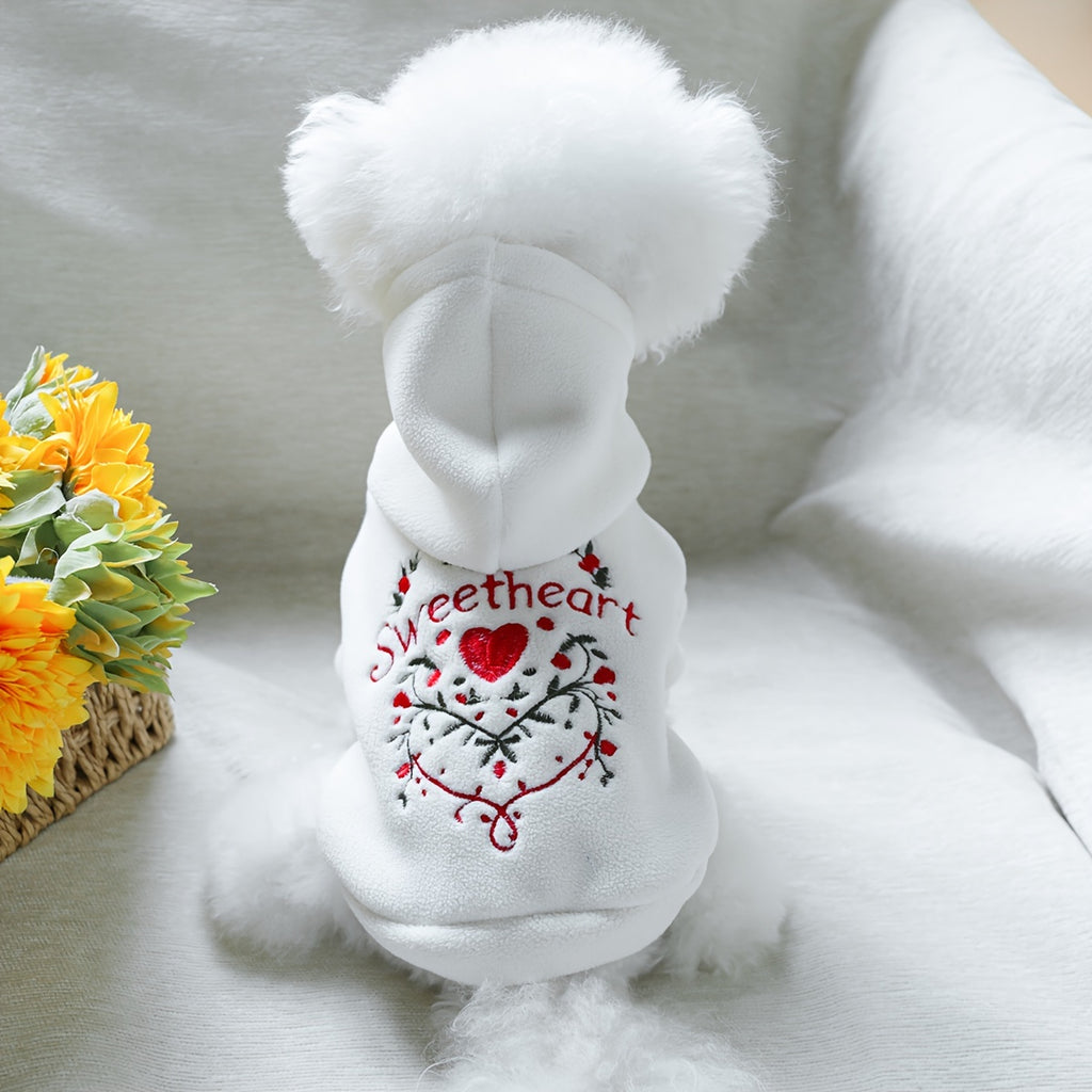 Cozy Fleece Dog Sweater - Sweetheart Design, Perfect for Small Breeds like Pomeranians & Schnauzers - Soft Knit Pullover Pet Apparel for Fall/Winter