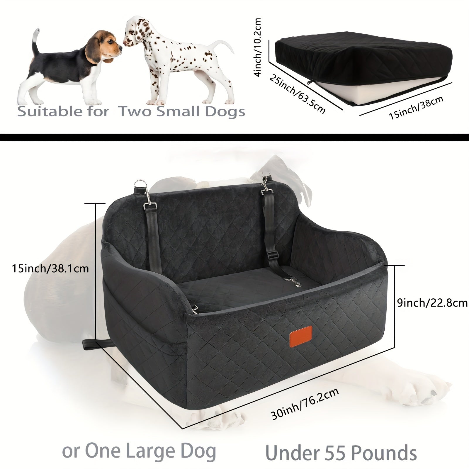 Adjustable Dog Car Seat with Memory Foam - Heavy-Duty Vehicle pet bed, Safety Travel Harness System, Non-Slip Base, Spacious Interior for Medium, Large Dogs & 2 Small Dogs - Easy Installation, Compatible with SUVs, Sedans, -