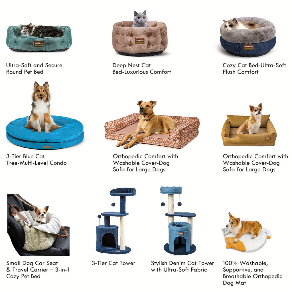 ClevaHome Deep Nest Cat Bed for Small Pets up to 15lbs - Round Cat Beds for Indoor Cats, Luxurious Velvet Feel, Extra High Sides, Machine Washable Comfort Pet Bed with Non-Slip Bottom