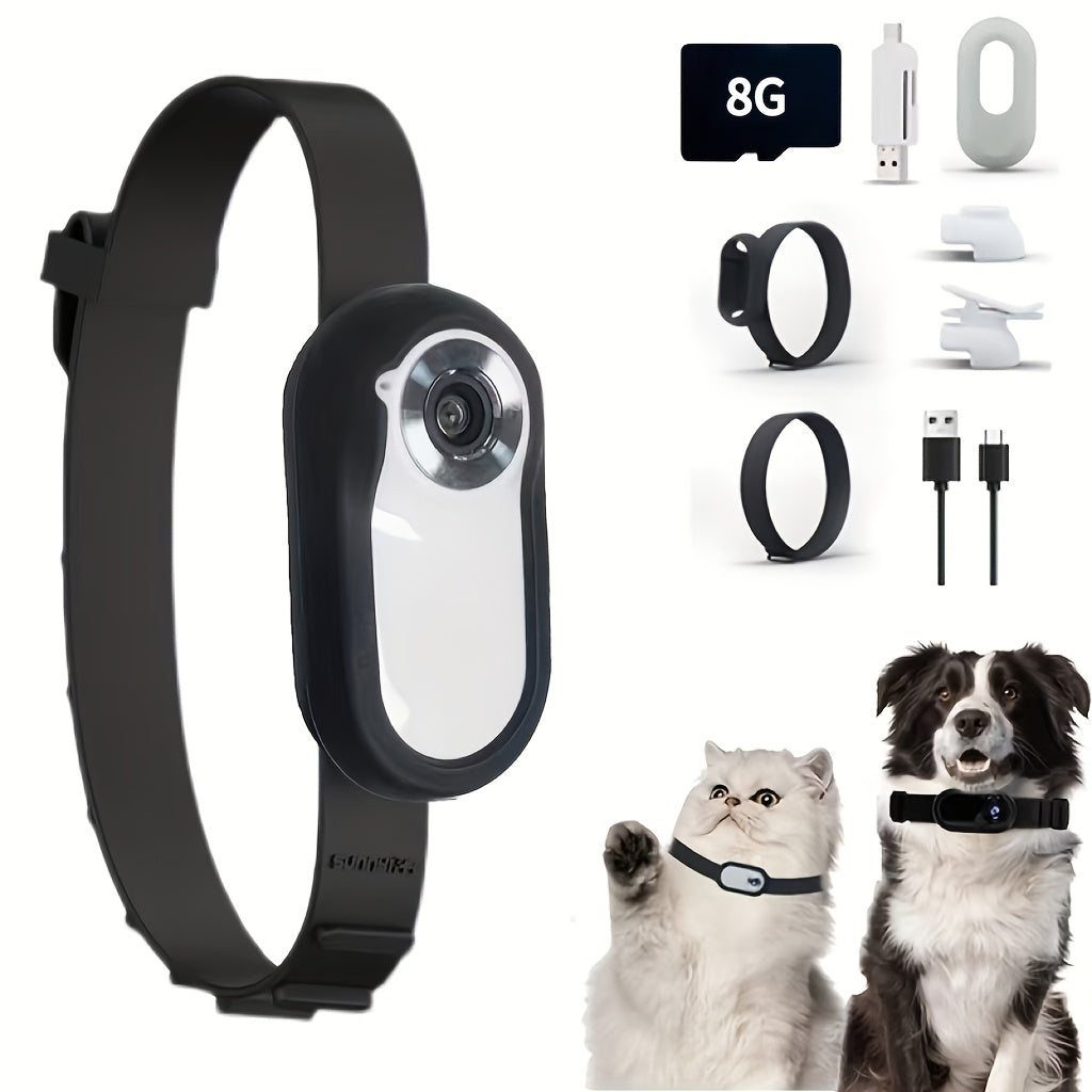 [HD 1080P | Infrared] omLife HD 1080P Pet Collar Camera | 1pc with 8GB SD Card, USB Rechargeable, Infrared Sensor, Portable Indoor/Outdoor Video Camera for Cats & Dogs, Black, Indoor Pet Monitoring, Sleek Design, Durable Cons