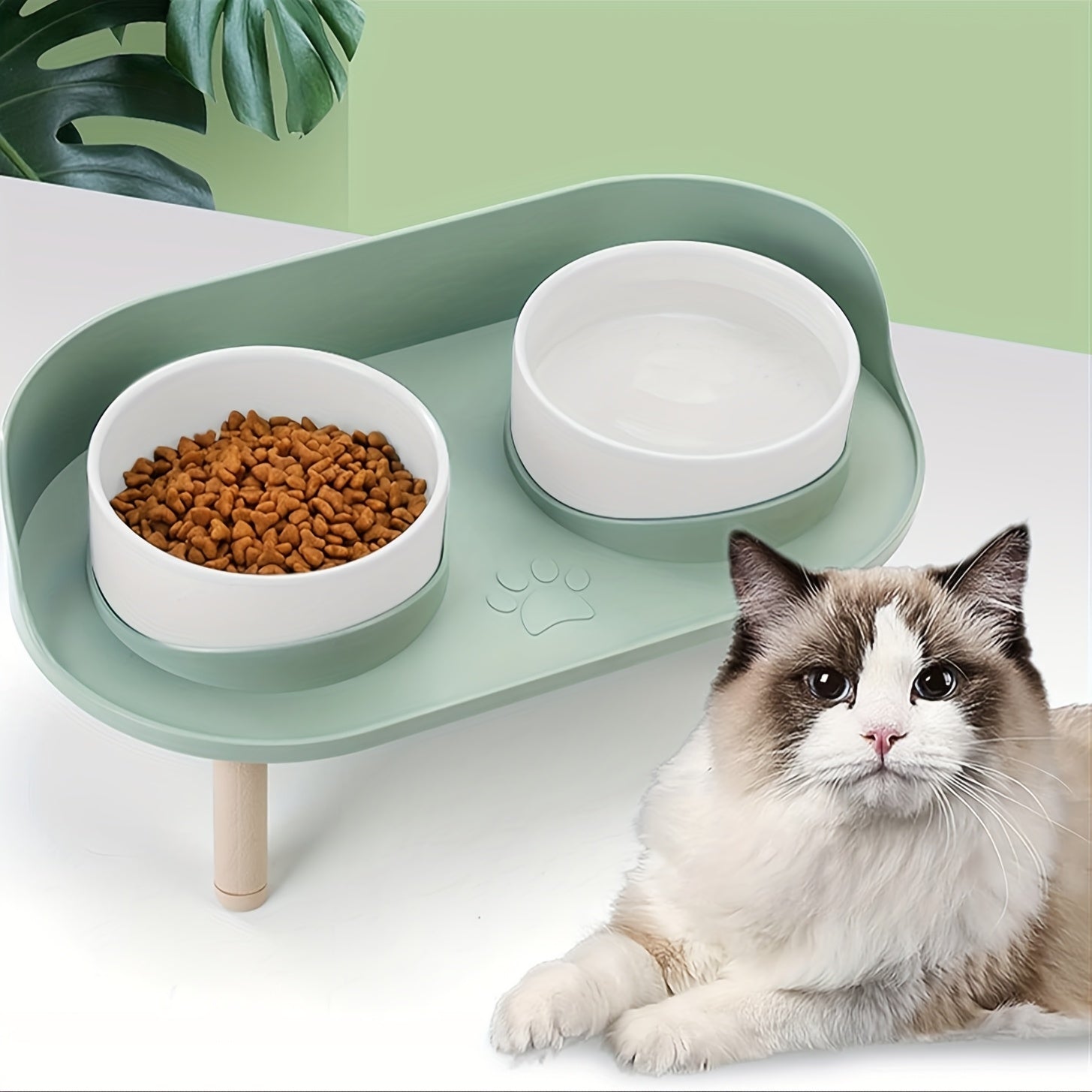 [Durable Pet Feeding Station] Durable Multifunctional Pet Feeding Station | Double Bowls for Cat and Dog | Neck Protection Design | Non-Slip Spill-Resistant Base | Easy to Clean for Small and Medium Pets