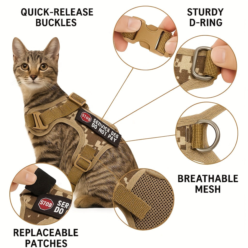 Tactical Pet Harness Vest For Cats Or Small Dogs No Touch No Talk Patch Adjustable Reflective Outdoor Vest With Safety Buckles, Without Battery