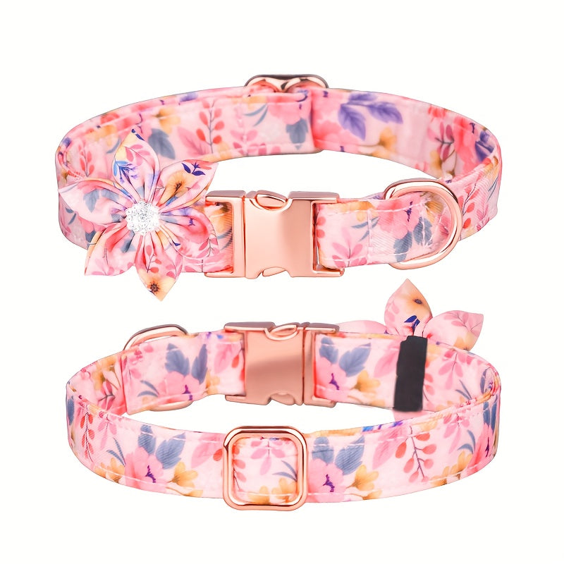 Stunning Floral Rhinestone Pet Collar - Durable Polyester Construction - Adorned with Sparkling Rhinestones - Adjustable for Comfortable Fit - Perfect for Pet Lovers and Fashionistas