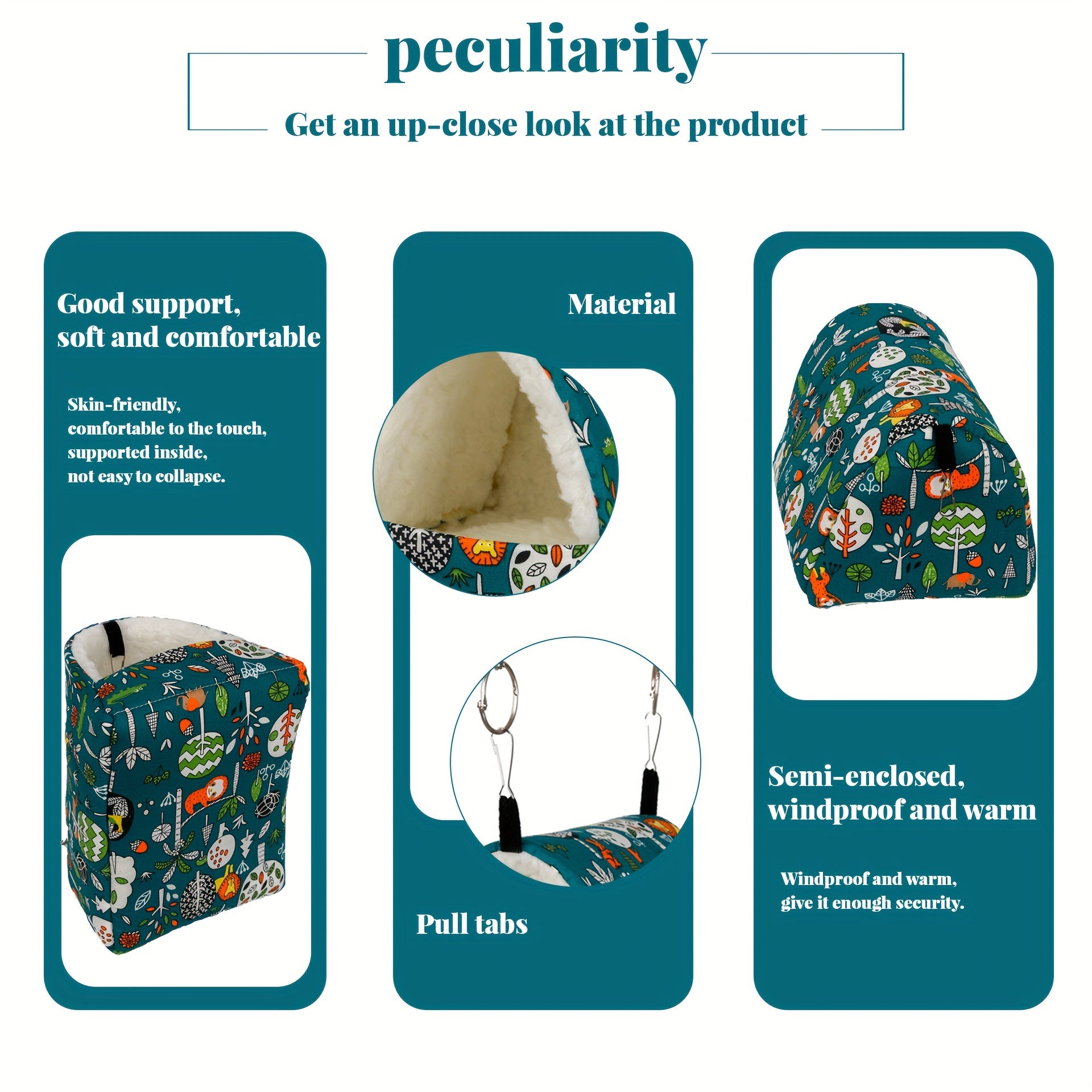 1pc Cartoon Printed Warm Fleece Bird Nest, Warm Triangular Sleeping Bird Hammock, Hanging Bedding Toy Bird Hideout