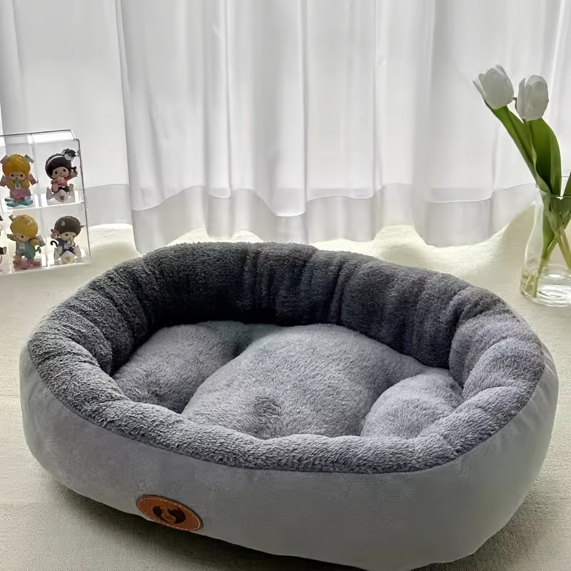 [Thick Warm Cozy Pet Bed] Cozy Plush Oval Pet Bed for Cats & Dogs - Thick, Warm Nest for All Seasons, Classic Style