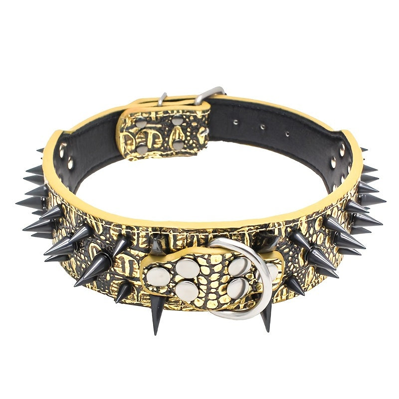 Leather Dog Collar with Spiked Studs, Hand Wash Only, Durable Heavy-Duty Pet Collar for Medium to Large Dogs, Non-Breakable Buckle, Sturdy Construction