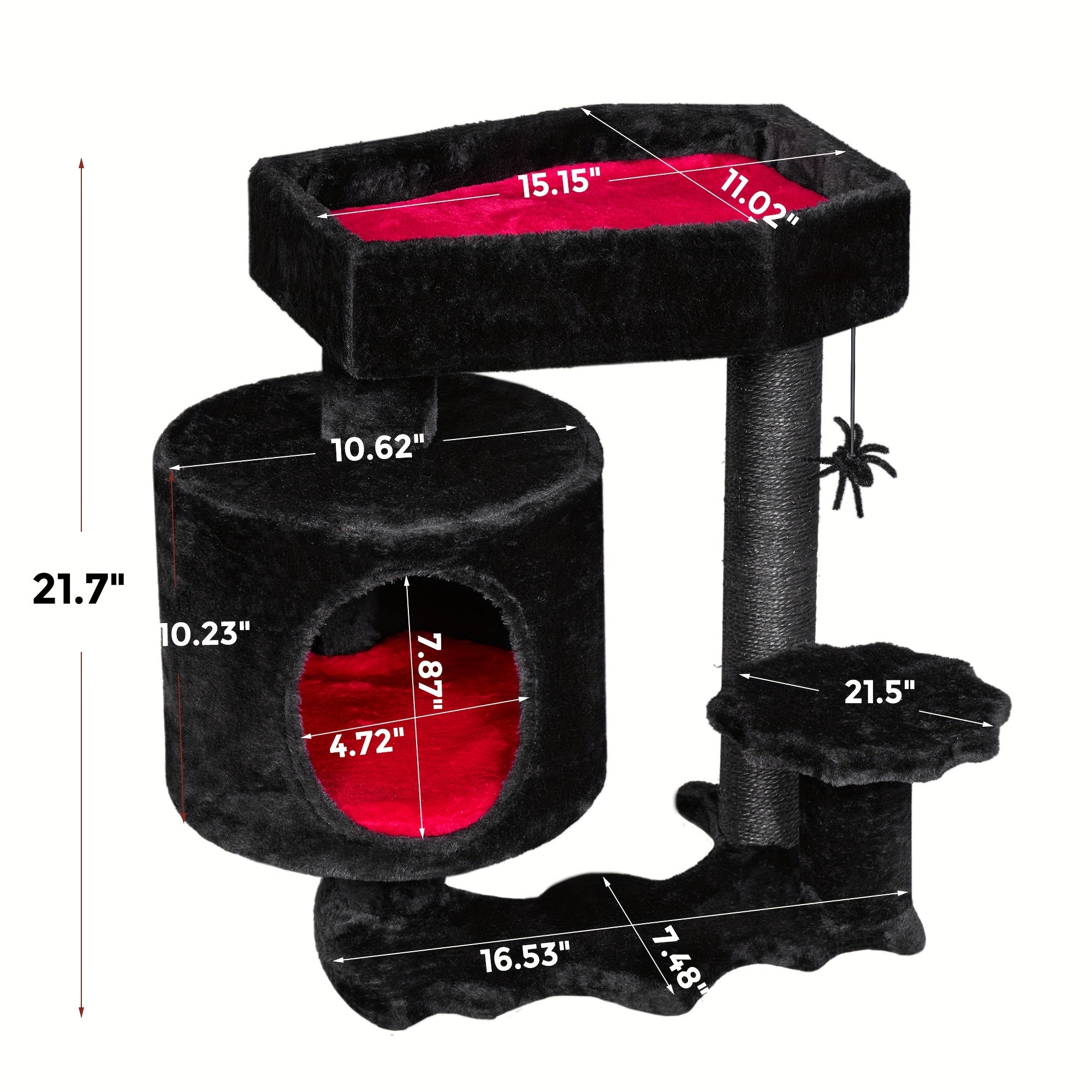 BEWISHOME Gothic Cat Tower With Coffin Bed, Multi-Level Goth Cat Tree Cat Condo With Cat Scratching Post, Spider Hanging Ball Black Red Halloween Kitten Pet Furniture
