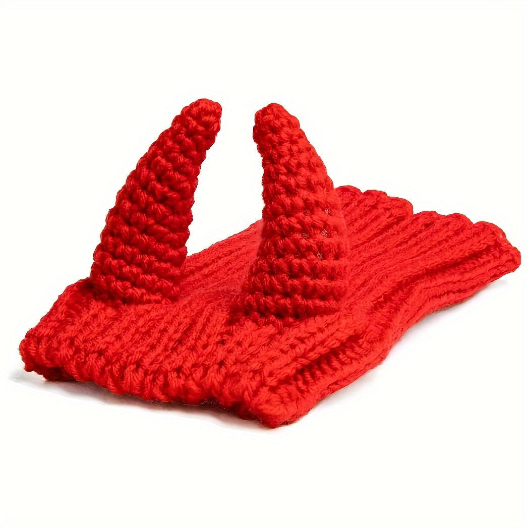 Dog & Cat Devil Horns Beanie - Cozy Knit Pet Earmuffs Ear Warmer Headband, All-Season Polyester Hat for Pets, Ideal for Winter, Halloween, Christmas Pet Accessories, Suitable for Small, Medium, Large Breeds