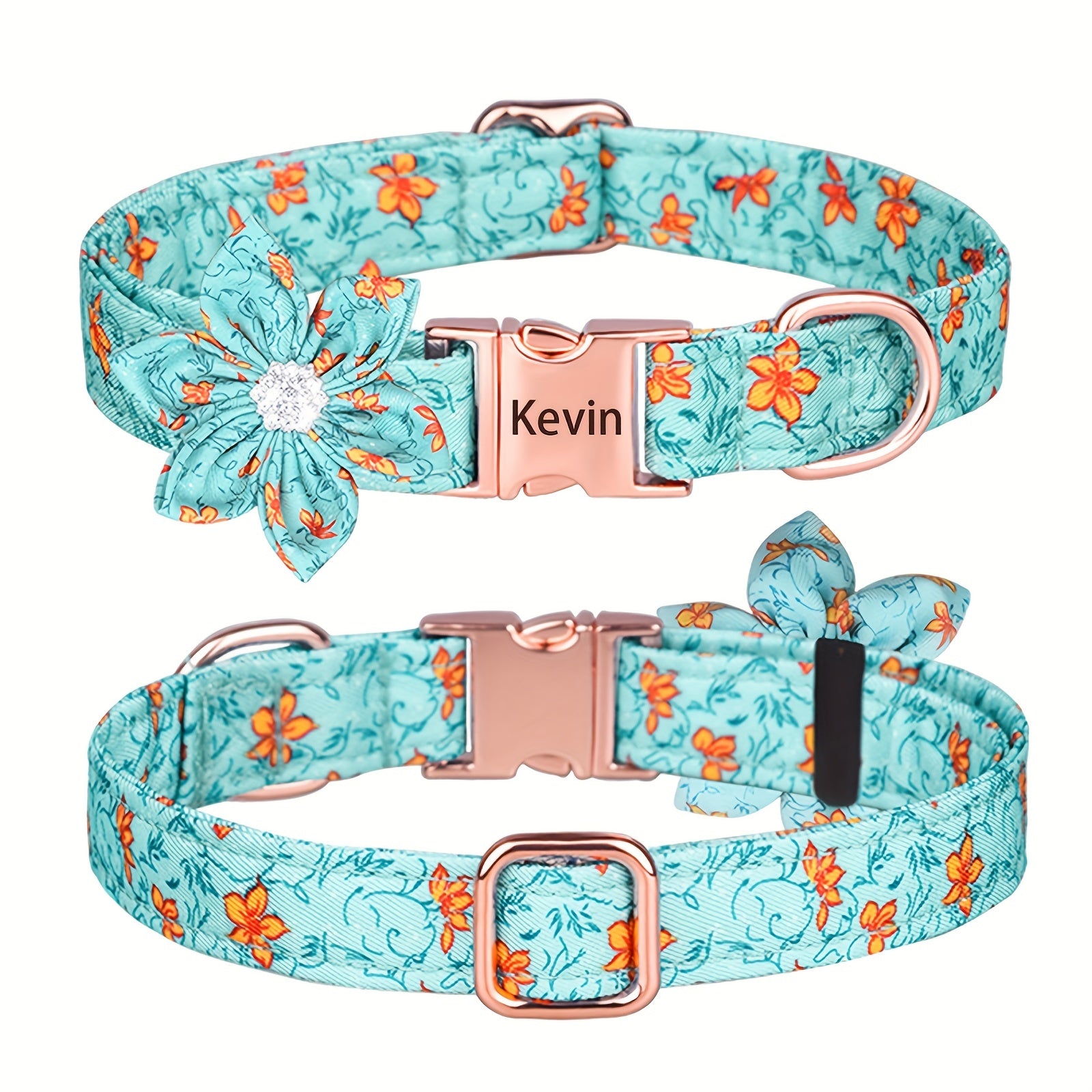 For Large Medium Small Dogs, Rhinestone Six Petal Flower Custom Dog Collar, Anti-Lost Floral Pattern Pet Collar