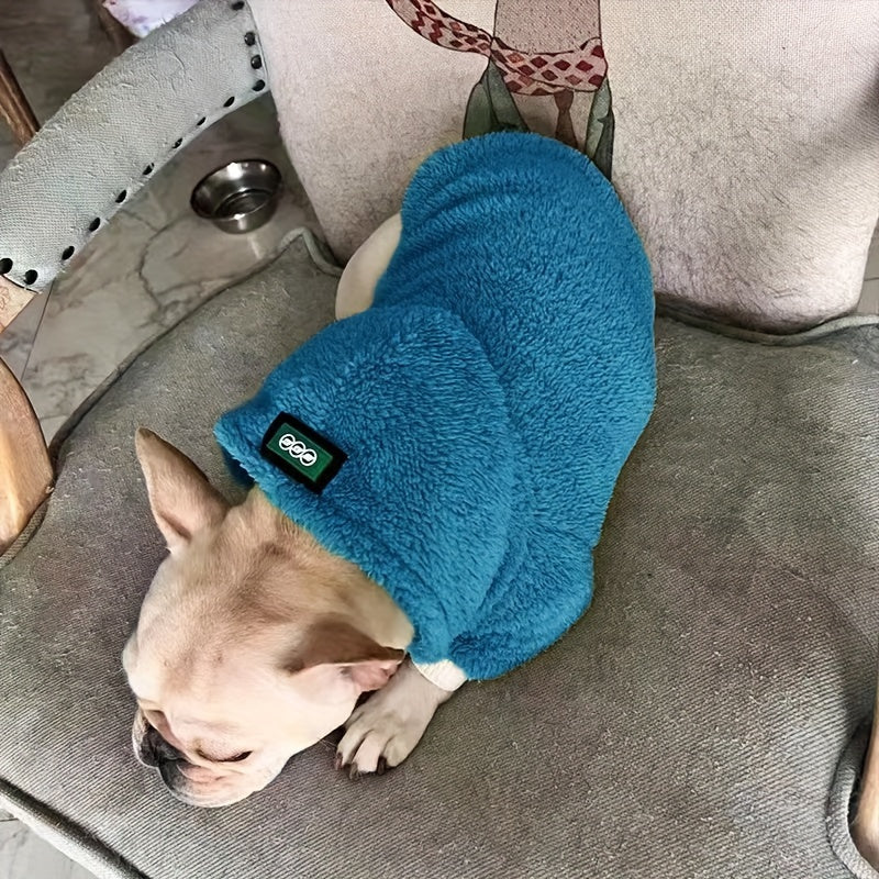 1pc New Plush Dog Hoodie, High Elastic Coral Velvet, Warm Pet Apparel For Autumn And Winter